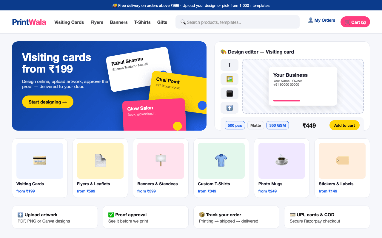 PrintWala — Online Printing Store website screenshot