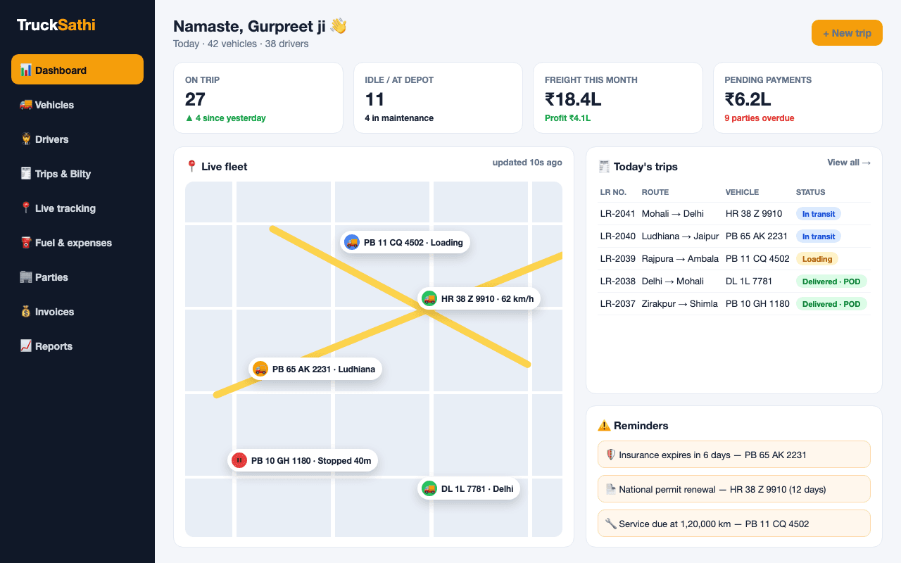 TruckSathi — Transport & Fleet Management website screenshot
