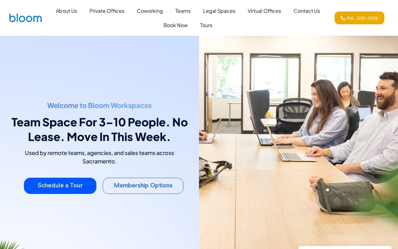 Bloom Workspaces website screenshot