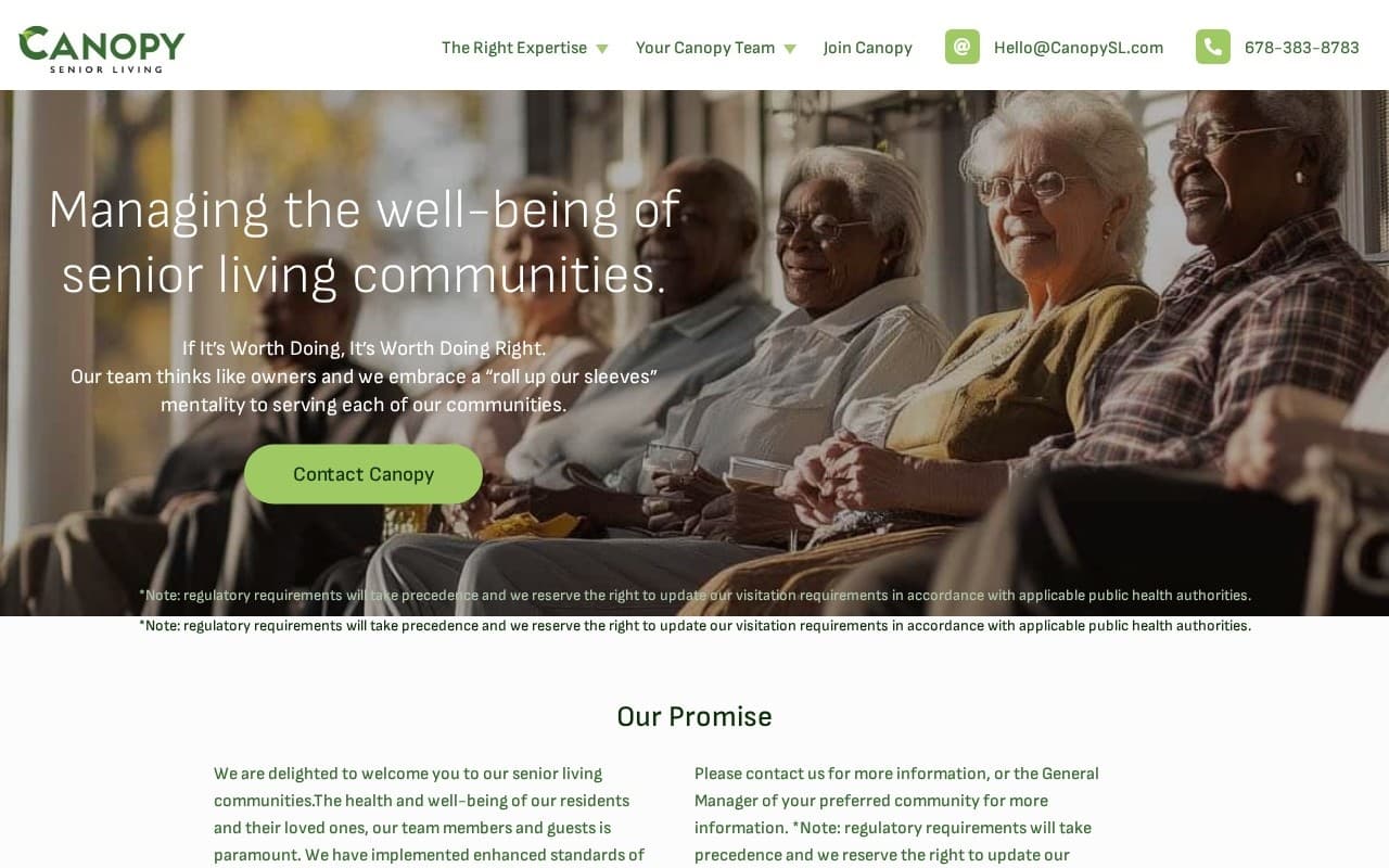 Canopy Senior Living website screenshot